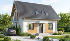 Projekt domu Melon 2 - parterowy z poddaszem dom o powierzchni 78,26 m², dach dwuspadowy, koszt budowy 206 000 zł - ujęcie frontu