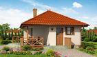 Projekt domu letniskowego Vigo szkielet drewniany dom letniskowy - parterowy dom o powierzchni 28,18 m², dach namiotowy, koszt budowy 51 942 zł - ujęcie frontu