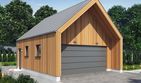 Projekt garażu G358 garaż dwustanowiskowy - parterowy dom o powierzchni 38,63 m², dach dwuspadowy - ujęcie frontu