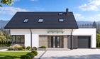 Projekt domu N41-G1 - parterowy z poddaszem dom o powierzchni 128,77 m², dach dwuspadowy, koszt budowy 377 000 zł - ujęcie frontu