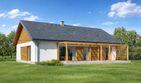 Projekt domu TK85a - parterowy dom o powierzchni 125,94 m², dach dwuspadowy, koszt budowy 355 000 zł - ujęcie frontu
