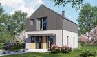 Projekt domu D425 - parterowy z poddaszem dom o powierzchni 96,50 m², dach dwuspadowy, koszt budowy 231 000 zł - ujęcie frontu