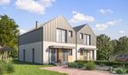 Projekt domu D425A - Zabudowa bliźniacza - parterowy z poddaszem dom o powierzchni 192,66 m², dach dwuspadowy - ujęcie frontu