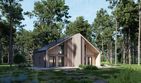 Projekt domu letniskowego D434A - wersja drewniana - parterowy dom o powierzchni 82,98 m², dach dwuspadowy - ujęcie frontu