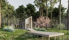 Projekt domu letniskowego D435 - wersja drewniana - parterowy dom o powierzchni 23,77 m², dach dwuspadowy - ujęcie frontu