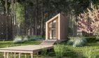 Projekt domu letniskowego D435 - wersja drewniana - parterowy dom o powierzchni 23,77 m², dach dwuspadowy - ujęcie 2