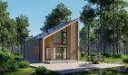 Projekt domu D433 - wersja drewniana - parterowy z poddaszem dom o powierzchni 80,55 m², dach jednospadowy - ujęcie frontu