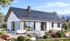 Projekt domu APS 347+G ECO - parterowy dom o powierzchni 98,20 m², dach dwuspadowy, koszt budowy 298 000 zł - ujęcie frontu