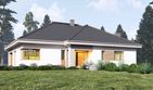 Projekt domu uA463 - parterowy dom o powierzchni 174,60 m², dach wielospadowy, koszt budowy 531 000 zł - ujęcie frontu