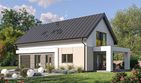 Projekt domu D448A - parterowy z poddaszem dom o powierzchni 172,49 m², dach dwuspadowy, koszt budowy 408 000 zł - ujęcie frontu