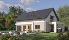 Projekt domu D448B - parterowy z poddaszem dom o powierzchni 171,93 m², dach dwuspadowy, koszt budowy 468 000 zł - ujęcie frontu