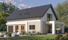 Projekt domu D448B - parterowy z poddaszem dom o powierzchni 171,93 m², dach dwuspadowy, koszt budowy 455 000 zł - ujęcie frontu