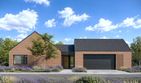 Projekt domu N-233 - parterowy dom o powierzchni 188,27 m², dach dwuspadowy, koszt budowy 563 000 zł - ujęcie frontu