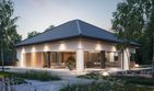 Projekt domu NewHouse 770 w1 - parterowy dom o powierzchni 166,17 m², dach kopertowy, koszt budowy 493 000 zł - ujęcie frontu