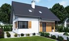 Projekt domu Santorini 2 szkielet drewniany - parterowy z poddaszem dom o powierzchni 90,83 m², dach dwuspadowy - ujęcie frontu