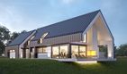 Projekt domu LK&1302 - parterowy z poddaszem dom o powierzchni 174,14 m², dach dwuspadowy, koszt budowy 572 000 zł - ujęcie frontu