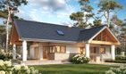 Projekt domu LK&1144 - parterowy z poddaszem dom o powierzchni 151,27 m², dach dwuspadowy, koszt budowy 486 000 zł - ujęcie frontu