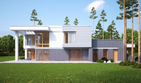 Projekt domu LK&1142 - z pełnym piętrem dom o powierzchni 270,66 m², dach płaski, koszt budowy 862 000 zł - ujęcie frontu