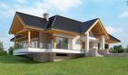 Projekt domu LK&1127 - parterowy z poddaszem dom o powierzchni 194,64 m², dach wielospadowy, koszt budowy 630 000 zł - ujęcie frontu