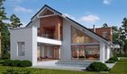 Projekt domu LK&1123 - parterowy z poddaszem dom o powierzchni 303,97 m², dach dwuspadowy, koszt budowy 980 000 zł - ujęcie frontu
