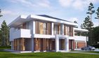 Projekt domu LK&1121 - z pełnym piętrem dom o powierzchni 286,18 m², dach kopertowy, koszt budowy 950 000 zł - ujęcie frontu