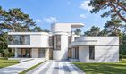 Projekt domu LK&1088 - wielokondygnacyjny dom o powierzchni 324,82 m², dach płaski, koszt budowy 1 136 000 zł - ujęcie frontu
