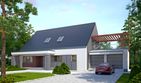 Projekt domu LK&1083 - parterowy z poddaszem dom o powierzchni 213,36 m², dach dwuspadowy, koszt budowy 654 000 zł - ujęcie frontu