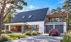 Projekt domu LK&1083 - parterowy z poddaszem dom o powierzchni 213,36 m², dach dwuspadowy, koszt budowy 635 000 zł - ujęcie frontu