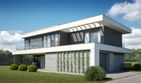 Projekt domu LK&1777 - z pełnym piętrem dom o powierzchni 250,38 m², dach płaski, koszt budowy 781 000 zł - ujęcie frontu
