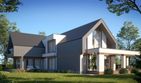 Projekt domu LK&1623 - parterowy z poddaszem dom o powierzchni 273,89 m², dach wielospadowy, koszt budowy 823 000 zł - ujęcie frontu