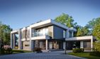 Projekt domu LK&1561 - z pełnym piętrem dom o powierzchni 284,34 m², dach płaski, koszt budowy 844 000 zł - ujęcie frontu