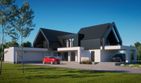 Projekt domu LK&1552 - parterowy z poddaszem dom o powierzchni 253,89 m², dach wielospadowy, koszt budowy 787 000 zł - ujęcie frontu