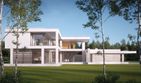 Projekt domu LK&1513 - z pełnym piętrem dom o powierzchni 301,35 m², dach płaski, koszt budowy 961 000 zł - ujęcie frontu