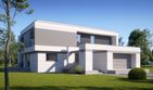 Projekt domu LK&1484 - z pełnym piętrem dom o powierzchni 185,65 m², dach płaski, koszt budowy 565 000 zł - ujęcie frontu