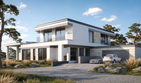 Projekt domu LK&1442 - z pełnym piętrem dom o powierzchni 358,55 m², dach płaski, koszt budowy 1 227 000 zł - ujęcie frontu