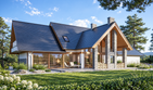 Projekt domu LK&1367 - parterowy z poddaszem dom o powierzchni 280,84 m², dach dwuspadowy, koszt budowy 898 000 zł - ujęcie frontu