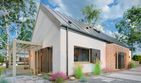 Projekt domu Prosty 2B - parterowy dom o powierzchni 112,92 m², dach dwuspadowy, koszt budowy 322 000 zł - ujęcie frontu