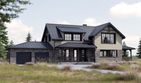 Projekt domu FarmHouse One plus - parterowy z poddaszem dom o powierzchni 216,16 m², dach dwuspadowy, koszt budowy 653 000 zł - ujęcie frontu