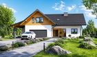 Projekt domu Planujdom 005 - parterowy z poddaszem dom o powierzchni 256,93 m², dach wielospadowy, koszt budowy 721 000 zł - ujęcie frontu