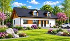 Projekt domu Planujdom 016 - parterowy dom o powierzchni 60,05 m², dach dwuspadowy, koszt budowy 193 000 zł - ujęcie frontu