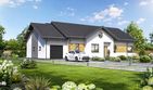 Projekt domu Planujdom 032 - parterowy dom o powierzchni 116,24 m², dach dwuspadowy, koszt budowy 354 000 zł - ujęcie frontu