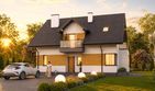 Projekt domu Planujdom 033 - parterowy z poddaszem dom o powierzchni 155,07 m², dach dwuspadowy, koszt budowy 397 000 zł - ujęcie frontu