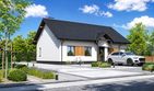 Projekt domu Planujdom 045 - parterowy dom o powierzchni 96,93 m², dach dwuspadowy, koszt budowy 281 000 zł - ujęcie frontu