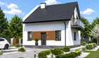 Projekt domu Planujdom 051 - parterowy z poddaszem dom o powierzchni 64,02 m², dach dwuspadowy, koszt budowy 189 000 zł - ujęcie frontu
