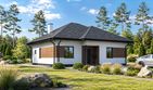 Projekt domu Planujdom 057 - parterowy dom o powierzchni 77,18 m², dach kopertowy, koszt budowy 177 514 zł - ujęcie frontu