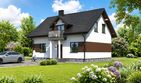 Projekt domu Planujdom 075 - parterowy z poddaszem dom o powierzchni 116,95 m², dach dwuspadowy, koszt budowy 302 000 zł - ujęcie frontu