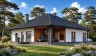 Projekt domu Planujdom 082 - parterowy dom o powierzchni 162,80 m², dach dwuspadowy, koszt budowy 463 000 zł - ujęcie frontu