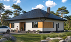 Projekt domu Planujdom 091 ver2 - parterowy dom o powierzchni 130,83 m², dach kopertowy, koszt budowy 375 000 zł - ujęcie frontu