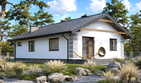 Projekt domu Planujdom 108 - parterowy dom o powierzchni 73,26 m², dach dwuspadowy, koszt budowy 221 000 zł - ujęcie frontu