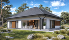 Projekt domu Planujdom 146 - parterowy dom o powierzchni 174,89 m², dach kopertowy, koszt budowy 498 000 zł - ujęcie frontu